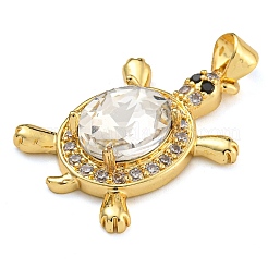 Tortoise Rack Plating Brass Micro Pave Cubic Zirconia Charms&nbsp;KK-G513-78A-05G