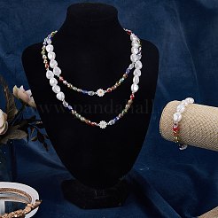 3 個の天然シェル & プラスチック パール フラワー & ガラス ビーズ ネックレスとストレッチ ブレスレット セット  女性のためのジュエリーセット  カラフル  15-3/8~18-1/4インチ（39~46.5cm）  内径：2インチ（5.3cm）&nbsp;SJEW-SW00010-05