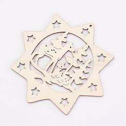 未染色の木製ペンダント  100x100x2.5芒星  クリスマスのテーマ  アンティークホワイト  2mm  穴：[1]mm&nbsp;WOOD-K005-15