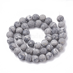 天然地図石/ピカソ石/ピカソジャスパービーズ連売り  艶消し  ラウンド  6mm  穴：1mm  約58個/連  14.57インチ（37cm）&nbsp;G-T106-221