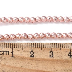 ベーキングペイント合成非磁性ヘマタイトビーズ連売り  多面カット  ラウンド  ローズゴールド  3mm  穴：0.8mm  約142個/連  15.59''（39.6センチメートル）&nbsp;G-H020-K01-12