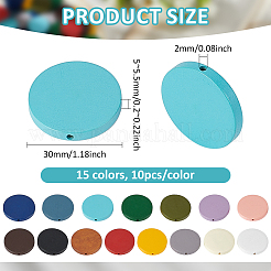 150本15色塗装天然木ビーズ  フラットラウンド  ミックスカラー  30x5~5.5mm  穴：2mm  150個/セット&nbsp;WOOD-PH0003-36