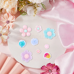 300個6スタイル不透明樹脂カボション  ラバー加工スタイル  花  ミックスカラー  5.5~13x3~13x3~4.5mm  50個/スタイル&nbsp;CRES-SC0003-19