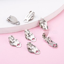 アイロンクリップイヤリングのセッティング  丸いフラットパッド付き  フラットラウンド  プラチナ  トレイ：10mm  18x7mm  穴：3mm&nbsp;X-IFIN-R204-09