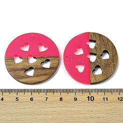 樹脂とクルミのペンダント  聞くとフラットラウンド  バレンタインデーの贈り物のために  ショッキングピンク  38x3.5mm  穴：2mm&nbsp;WOOD-I013-05B