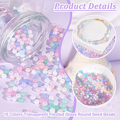 150G 15 Colors Transparent Frosted Glass Round Seed Beads&nbsp;GLAA-PH0003-08