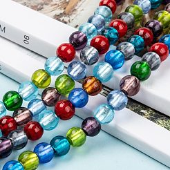 手作り銀箔ガラスベネチアンビーズ連売り  ラウンド  ミックスカラー  直径約10mm  穴：1.2mm  約40個/連  14インチ&nbsp;X-SL02