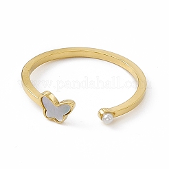 Ion Plating(IP) 304 Stainless Steel Butterfly Shell Cuff Ring for Women&nbsp;RJEW-C060-08G