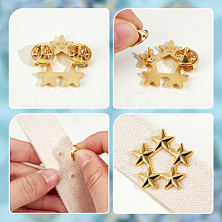 バックパックの服用の星型合金ラペルピンバック10個  ゴールドカラー  29x29mm&nbsp;JEWB-PH0001-43G