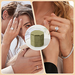 ベルベット カバー プラスチック カップル リング ボックス  結婚指輪のギフトケース  八角形  ダークオリーブグリーン  5.1x5x4.9cm&nbsp;VBOX-WH20003-001B