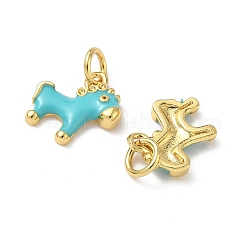真鍮のシアンエナメル馬チャーム（丸カン付き）  18KGP本金メッキ  11x11x2mm  穴：3.5mm&nbsp;KK-I371-01G