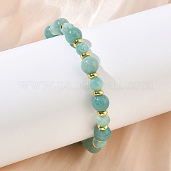 Natural Amazonite & Brass Beaded Stretch Bracelets for Women Men&nbsp;BJEW-JB13701