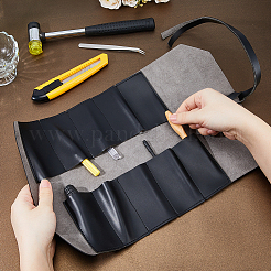 ジュエリー用の多目的PUレザージュエリーロール  小さな道具  ブラック  25.5cm&nbsp;AJEW-WH0696-192A