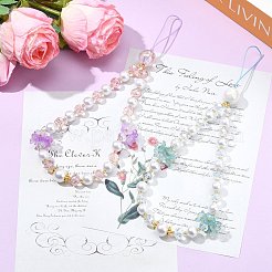 ガラスとアクリルの携帯ストラップ2種類2個  花  ミックスカラー  220~230mm  1個/スタイル&nbsp;HJEW-SZ00106