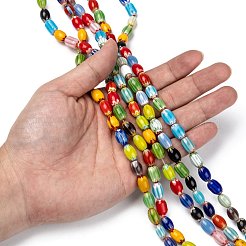 オーバル手作りのミッレフィオーリガラスビーズ連売り  ミックスカラー  12x7.5mm  穴：1.5mm  約32個/連  14.9インチ&nbsp;LK-R004-38