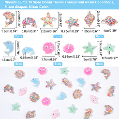 80Pcs 10 Style Ocean Theme Transparent Resin Cabochons&nbsp;CRES-NB0001-32
