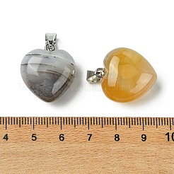 ナチュラルホワイトアゲートのペンダント  304ステンレススチールのスナップオンベイル付きハートチャーム  ステンレス鋼色  22x20x12mm  穴：7x4mm&nbsp;G-F820-10A-15