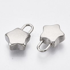 変色しない304ステンレススチールペンダント  星型ロック  ステンレス鋼色  17.5x12x5mm  穴：6x3mm&nbsp;STAS-N087-09