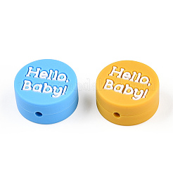 単語 hello baby プリント柄 シリコンビーズ  フラットラウンド  ミックスカラー  20x9.5mm  穴：2.5mm&nbsp;SIL-N005-06