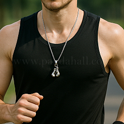 2Pcs 2 Colors Stainless Steel Boxing Glove Pendant Box Chain Necklaces for Men&nbsp;NJEW-HY0001-09A