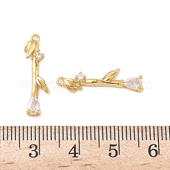 真鍮製マイクロパヴェキュービックジルコニアペンダント  竹  ニッケルフリー  18KGP本金メッキ  22.5x6.5x3.5mm  穴：1.2mm&nbsp;KK-D024-18G