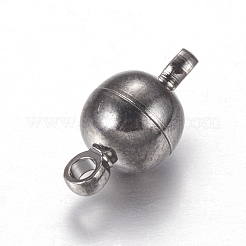 ループ付きの丸い真鍮のマグネットクラスプ  ブラック  11.5x6mm  穴：1.2mm&nbsp;X-MC019-B