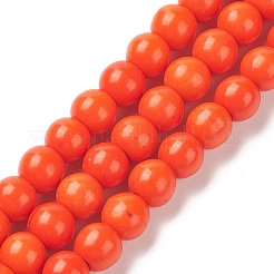合成ターコイズビーズ連売り  染め  ラウンド  レッドオレンジ  6mm  穴：1.2mm  約67個/連  15.75インチ&nbsp;TURQ-G106-6mm-02G