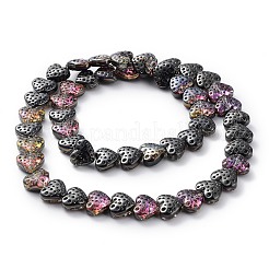 電気メッキ透明ガラスビーズ連売り  ハート  ブラック  13x15mm  穴：1.2mm  約50個/連  25.59''（65センチメートル）&nbsp;EGLA-R114-02A-HP03
