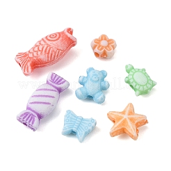 260個7スタイルクラフトスタイルアクリルビーズ  魚とキャンディーと花とヒトデと蝶とクマ  ミックスカラー  7~16.5x6~15x3~7mm  穴：1.5~3mm&nbsp;MACR-FS0001-38