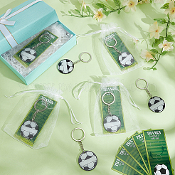 アクリル製サッカーキーホルダー  紙のサンキューカードとオーガンジーのギフトバッグ付き  プラチナ  96mm&nbsp;AJEW-SC0004-14