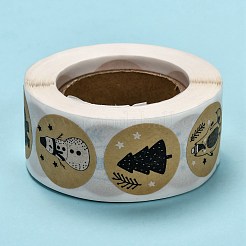 クリスマスタグステッカー  6つの異なるデザイン  粘着紙ギフトタグステッカー  パーティーのために  装飾的なプレゼント  クリスマステーマの模様  24.5mm  500PCS /ロール&nbsp;DIY-E023-07K