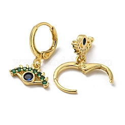 本物の18K金メッキ真鍮ダングルフレンチフックピアス  ガラスと  ナザールボンジュウ  グリーン  21.5x13mm&nbsp;EJEW-A033-09G-02
