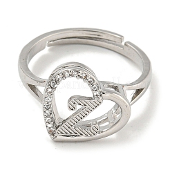 Heart with Letter Rack Plating Brass Micro Pave Cubic Zirconia Adjustable Rings for Women&nbsp;RJEW-I105-06P-Z