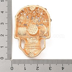 エナメルとラインストーンのカボション入り合金  ハロウィーンテーマの頭蓋骨  ライトゴールド  42x29x10mm&nbsp;FIND-B033-02B-KCG