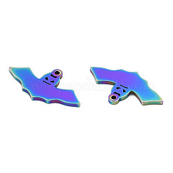 イオンプレーティング（IP）201ステンレスペンダント  ハロウィンスタイル  バット  虹色  14x25x1mm  穴：1.4mm&nbsp;STAS-N098-090M