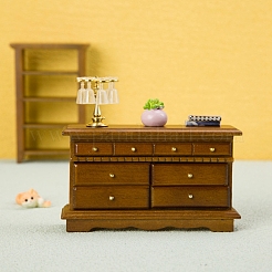 ドールハウス ミニチュア家具 木製キャビネット テレビ台 5段引き出し  マイクロランドスケープドールハウスアクセサリー  小道具の装飾のふりをする  キャメル  132x38x76mm&nbsp;PW-WG57C6F-01