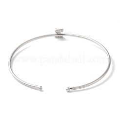 Rack Plating Brass Micro Pave Clear Cubic Zirconia Letter Open Cuff Bangles&nbsp;BJEW-A018-01P-Z