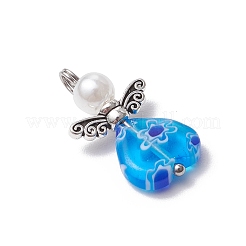 Handmade Millefiori Lampwork Beads and ABS Plastic Imitation Pearl Round Beads and Tibetan Style Alloy Fairy Wing Beads and 304 Stainless Steel Ball Head Pins Pendants&nbsp;PALLOY-JF03740-02