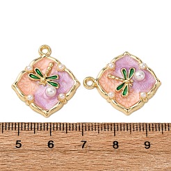 ライトゴールドトーン合金エナメルチャーム  ABSの模造パールと  菱形チャーム  ラックめっき  トンボ  25x22x4mm  穴：1.8mm&nbsp;ENAM-B028-02KCG-01