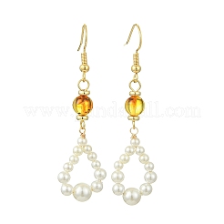 Shell Pearl and Natural Amber Dangle Earrings&nbsp;EJEW-JE07430