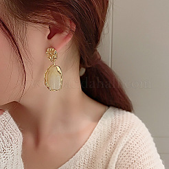 Oval with Flat Round Alloy Resin Dangle Stud Earrings&nbsp;FS-WGEC5E2-01