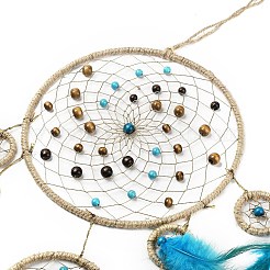 Indian Woven Web/Net with Feather Hanging Ornaments&nbsp;HJEW-G025-08B