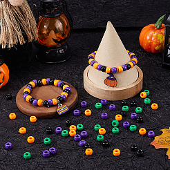 ハロウィン不透明プラスチックビーズ800色4個  バレル  ミックスカラー  9x6mm  穴：3.8mm&nbsp;KY-SP0001-08