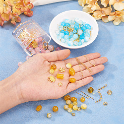 3セット3スタイルDIYランプワークビーズ＆合金ペンダント＆リンク＆ビーズキャップジュエリーファインディングキット  ミックスカラー  9~46x3.5~6.5x1~3.5mm  穴：1.1~1.9mm  1セット/スタイル&nbsp;DIY-TA0011-60