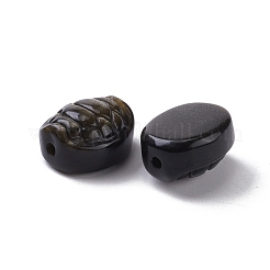 天然な金色の光沢のオブシディアンのビーズ  亀の甲羅の形をした楕円形  19x16x8mm  穴：1.8mm&nbsp;G-B019-01B