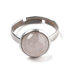 Half Round Natural Rose Quartz Finger Rings&nbsp;RJEW-M062-01P-39