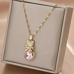 Cat Shape Brass Micro Pave Cubic Zirconia Pendant Necklaces&nbsp;FS-WG950BC-01