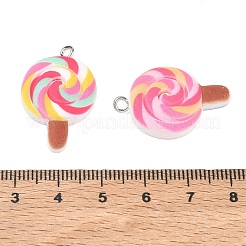 不透明樹脂と合金のペンダント  ロリポップチャーム  プラチナ  ミックスカラー  29.5x18.5x6mm  穴：2mm&nbsp;RE-CBA14F0-08