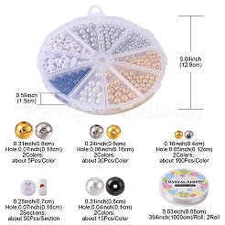 DIYレタービーズブレスレット作成キット  Abs プラスチック & ガラスパール & アクリルビーズを含む  伸縮性のある糸  ミックスカラー  420個/箱&nbsp;DIY-YW0006-10