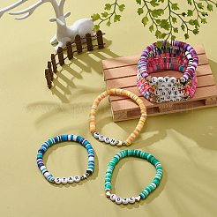 9個9スタイル手作りポリマークレイヘイシサーファーストレッチブレスレットセット  Word Love スタームーン アクリル ビーズ スタッカブル プレッピー ブレスレット 女性用  ミックスカラー  内径：1-7/8インチ（4.9cm）  1個/スタイル&nbsp;BJEW-JB08863